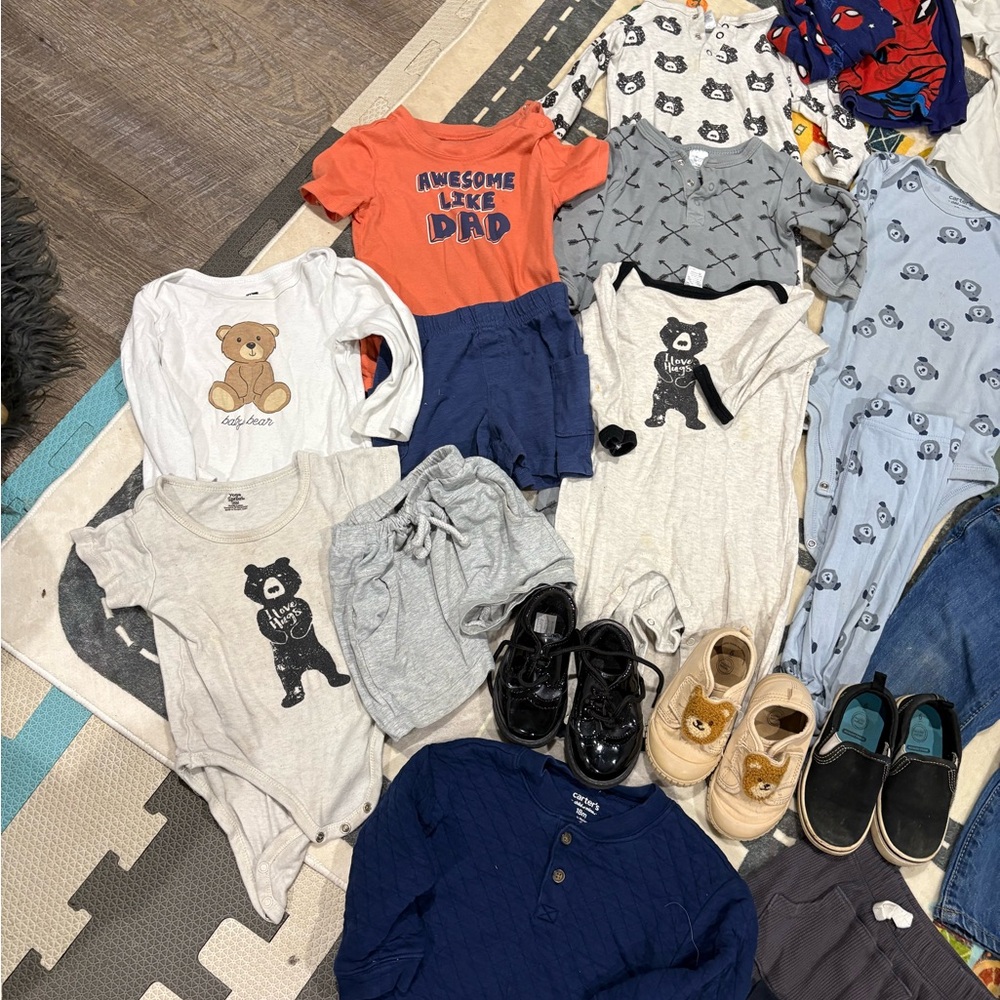 Lot of Baby/Toddler Clothes & Shoes - Neutral Navy, Gray, White, Green - Picture 2 of 4
